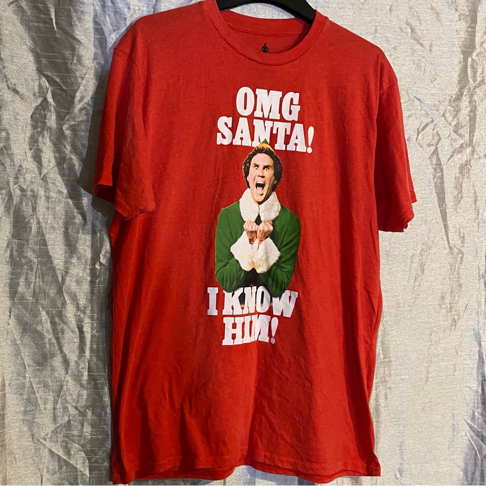 Ripple Junction ELF tee, SZ L GUC “OMG Santa I Know Him” chest 24” length 28”
